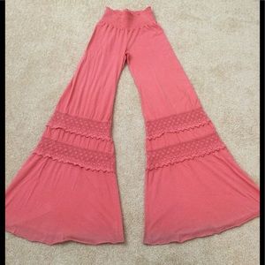NIGHTCAP CROCHET SMOKED FLARE BEACH PANTS CORAL 3
